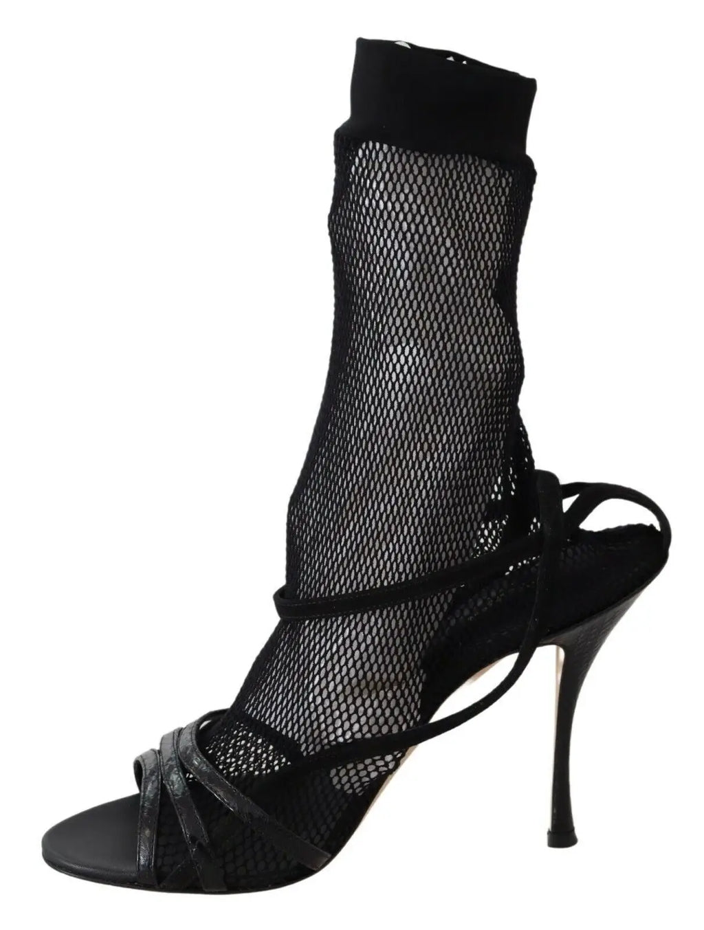 Dolce & gabbana bottines courtes en daim noir avec talon fin et bride en satin en mesh noir