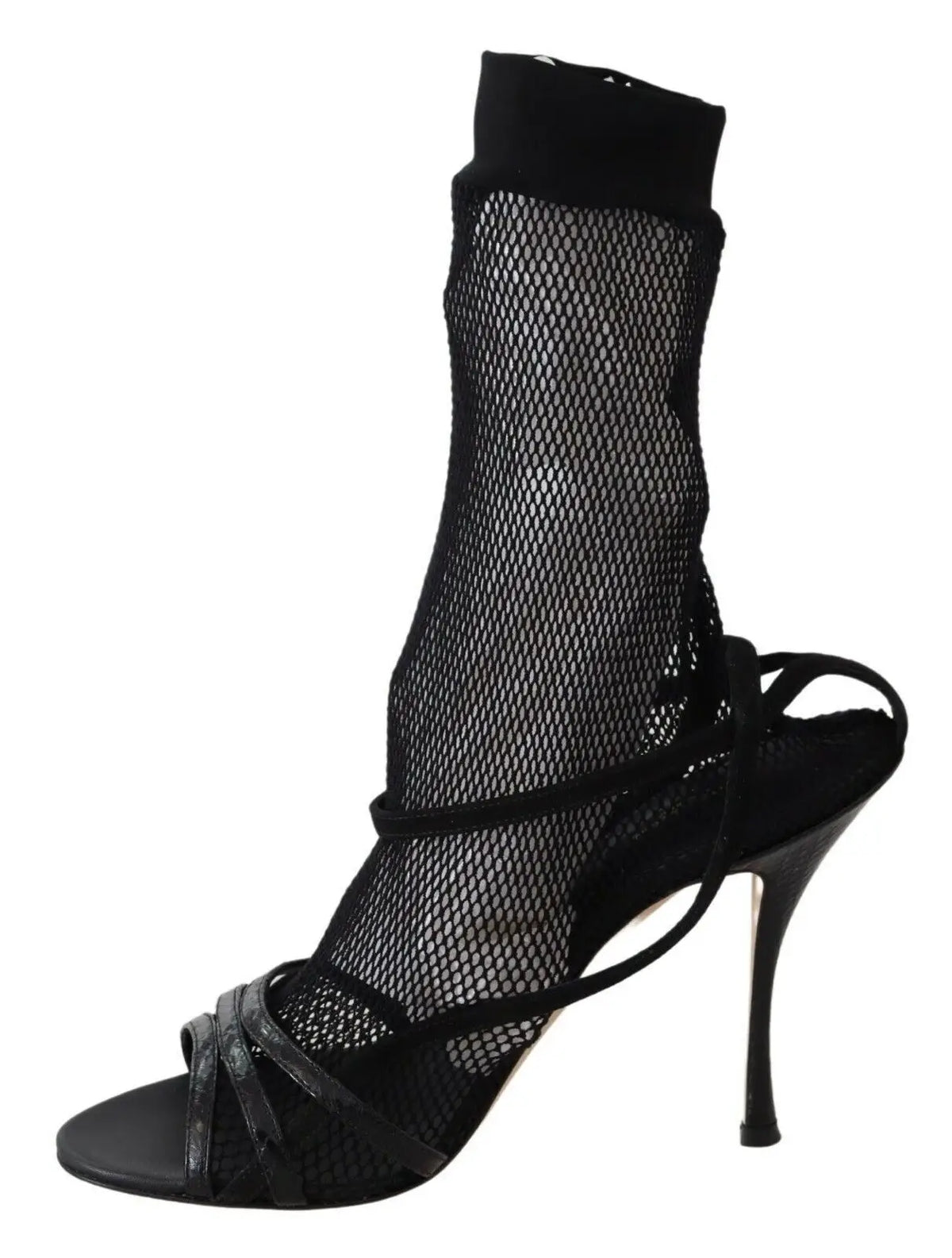 Dolce & gabbana bottines courtes en daim noir avec talon fin et bride en satin en mesh noir