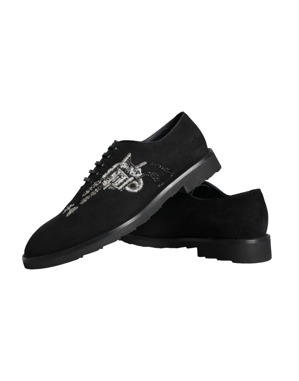 Dolce & Gabbana chaussures formelles sicilia en daim noir à lacets avec motif revolver argenté scintillant sur le côté