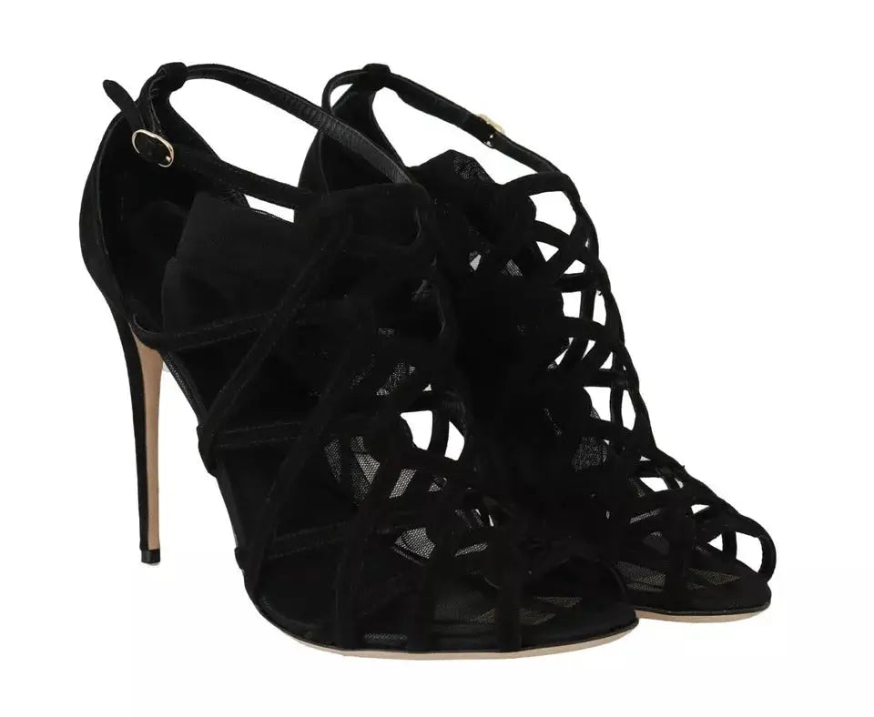 Dolce & gabbana chaussures stilettos bottines en daim noir avec design croisé et noeud à la cheville