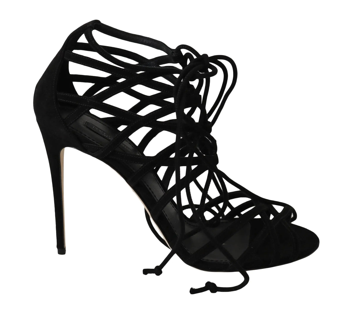 Dolce & gabbana sandales à talons aiguilles en daim noir à lacets avec semelle stiletto fine