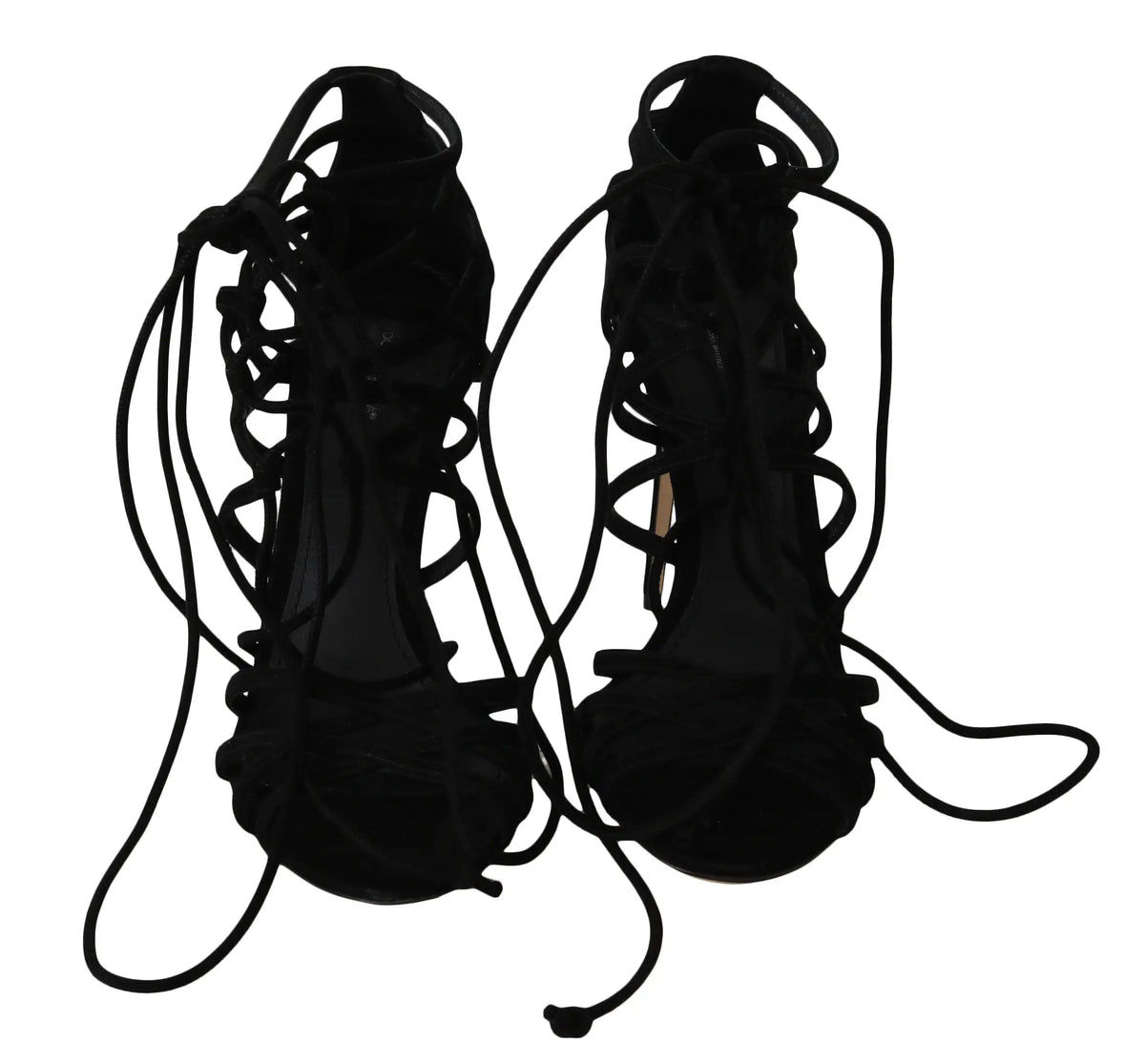 Dolce & gabbana black suede strap stilettos sandals with crisscross lace-up straps and slender heel