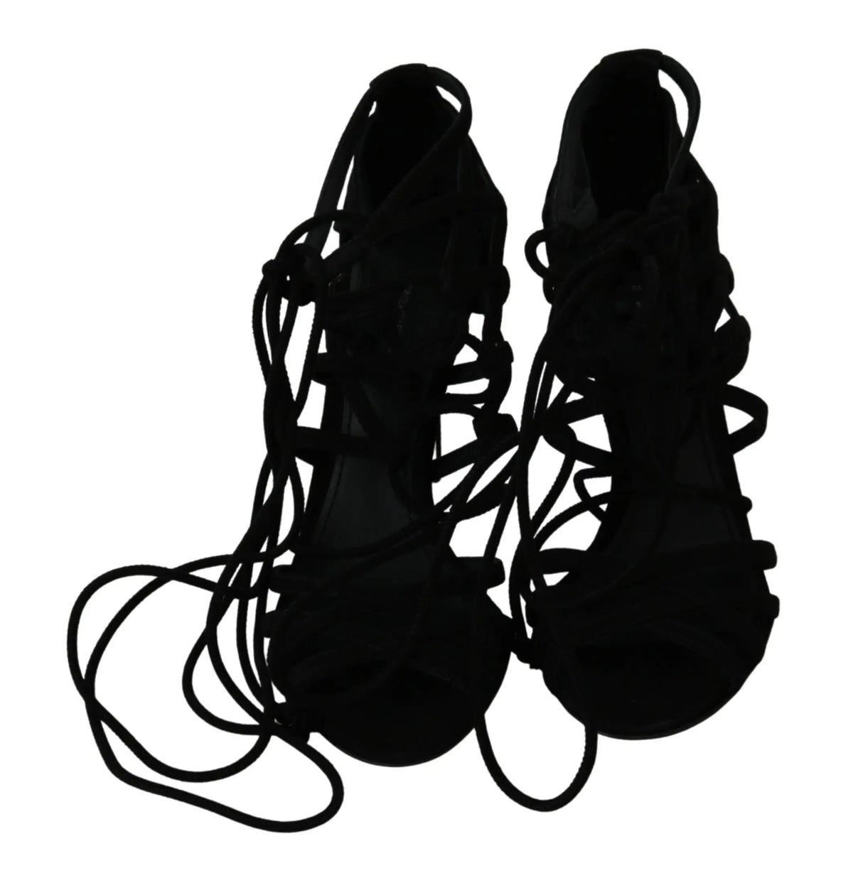Dolce & gabbana sandales à talons aiguilles en daim noir avec lanières et lacets croisés détaillés