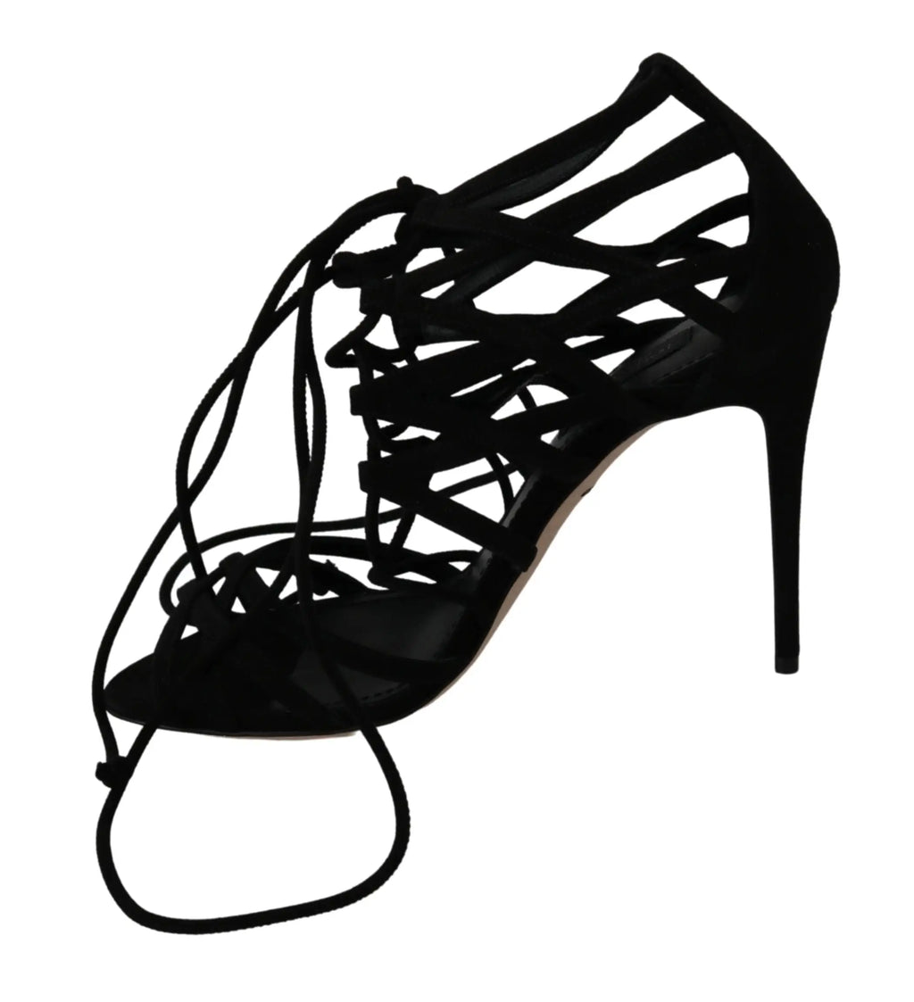 Dolce & gabbana sandales à talons hauts en daim noir à laçage avec semelle fine stilettos