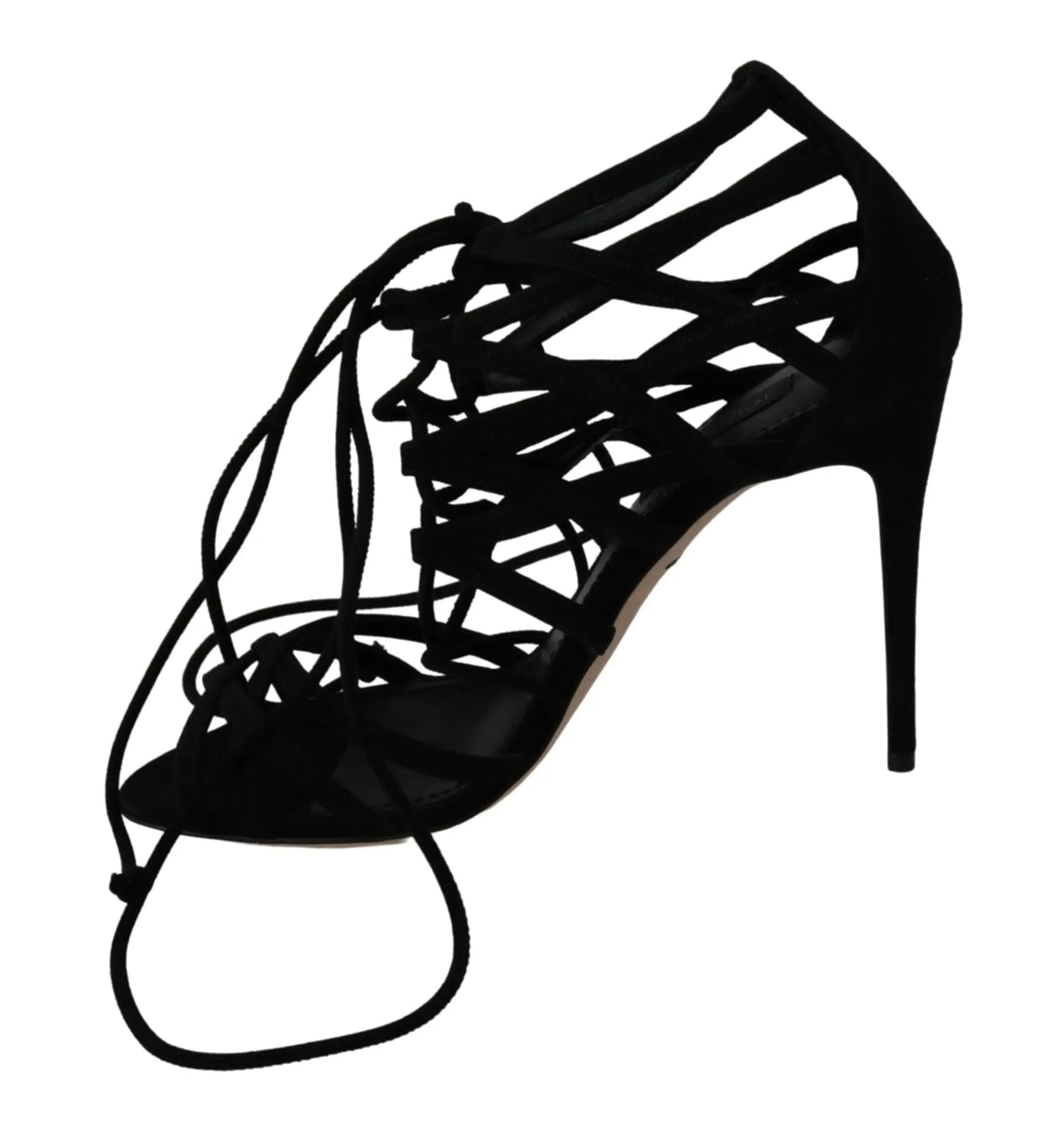Dolce & gabbana sandales à talons hauts en daim noir à laçage avec semelle fine stilettos