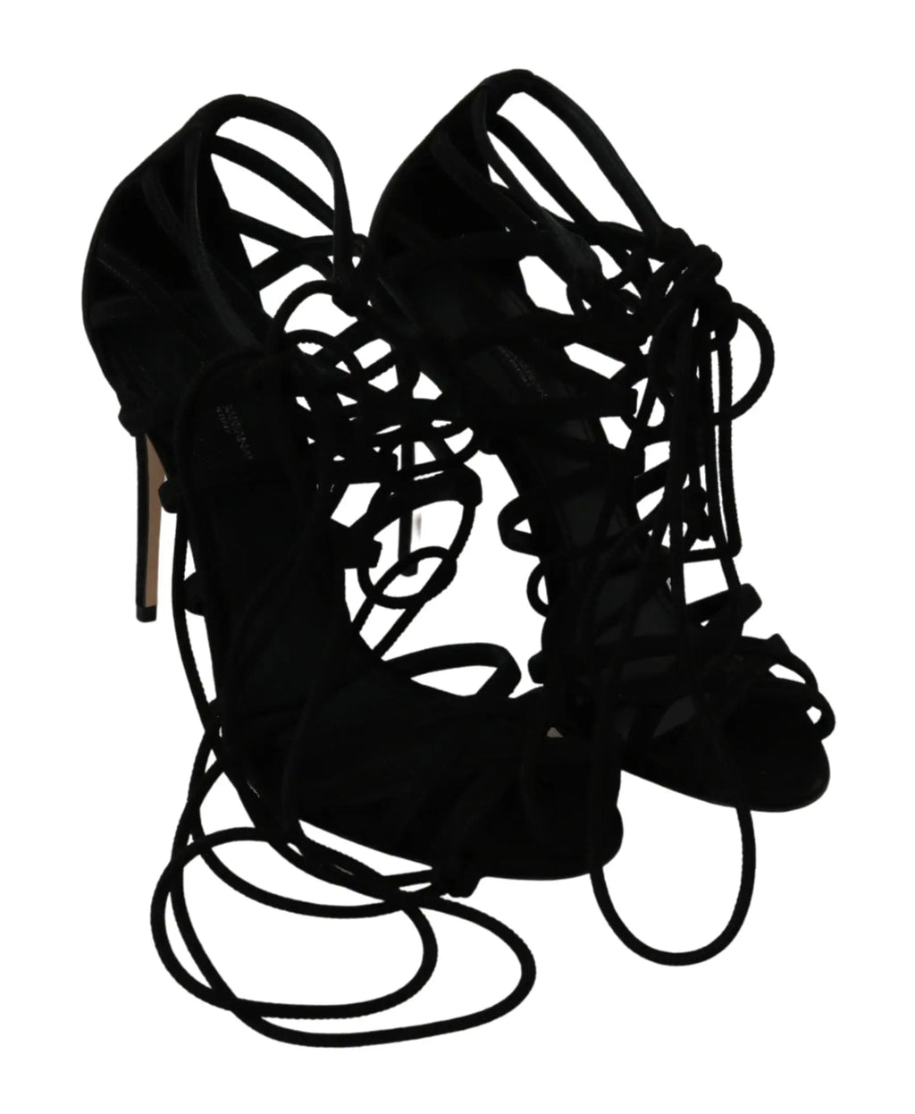 Dolce & gabbana sandales à talons aiguilles en daim noir avec laçage croisé décoratif