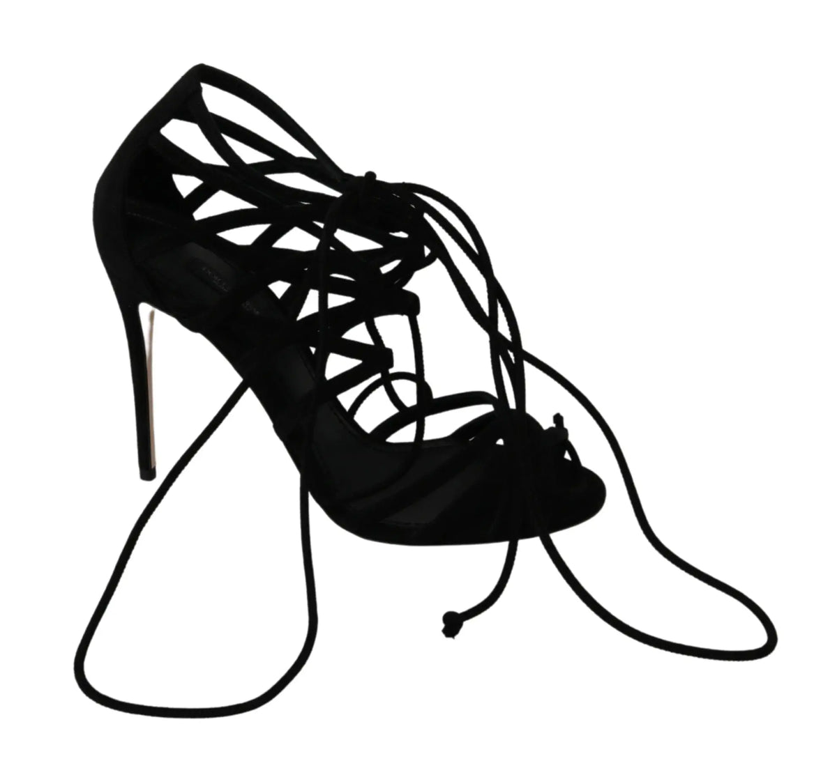 Dolce & gabbana sandales à talons stilettos noirs en daim avec lacets complexes et talon aigu slender