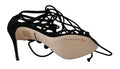 Dolce & gabbana chaussures sandales noires en daim à talons aiguilles avec lanières élégantes et design lacé