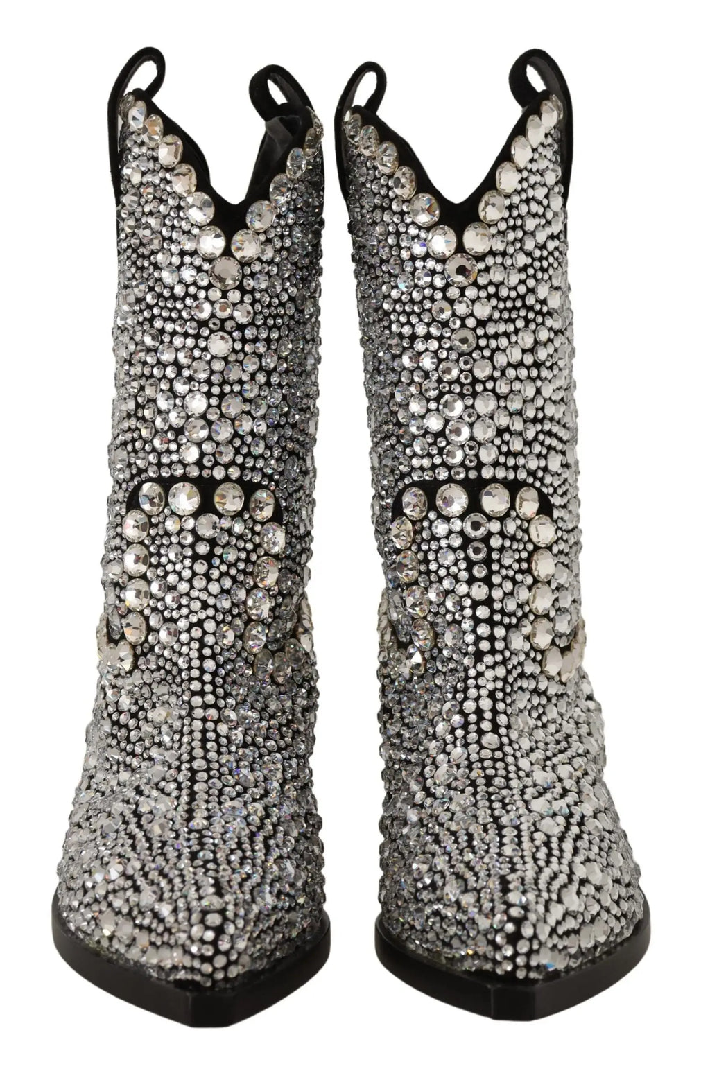 Bottes cowgirl dolce & gabbana en daim noir avec strass argentés et noirs et talon haut