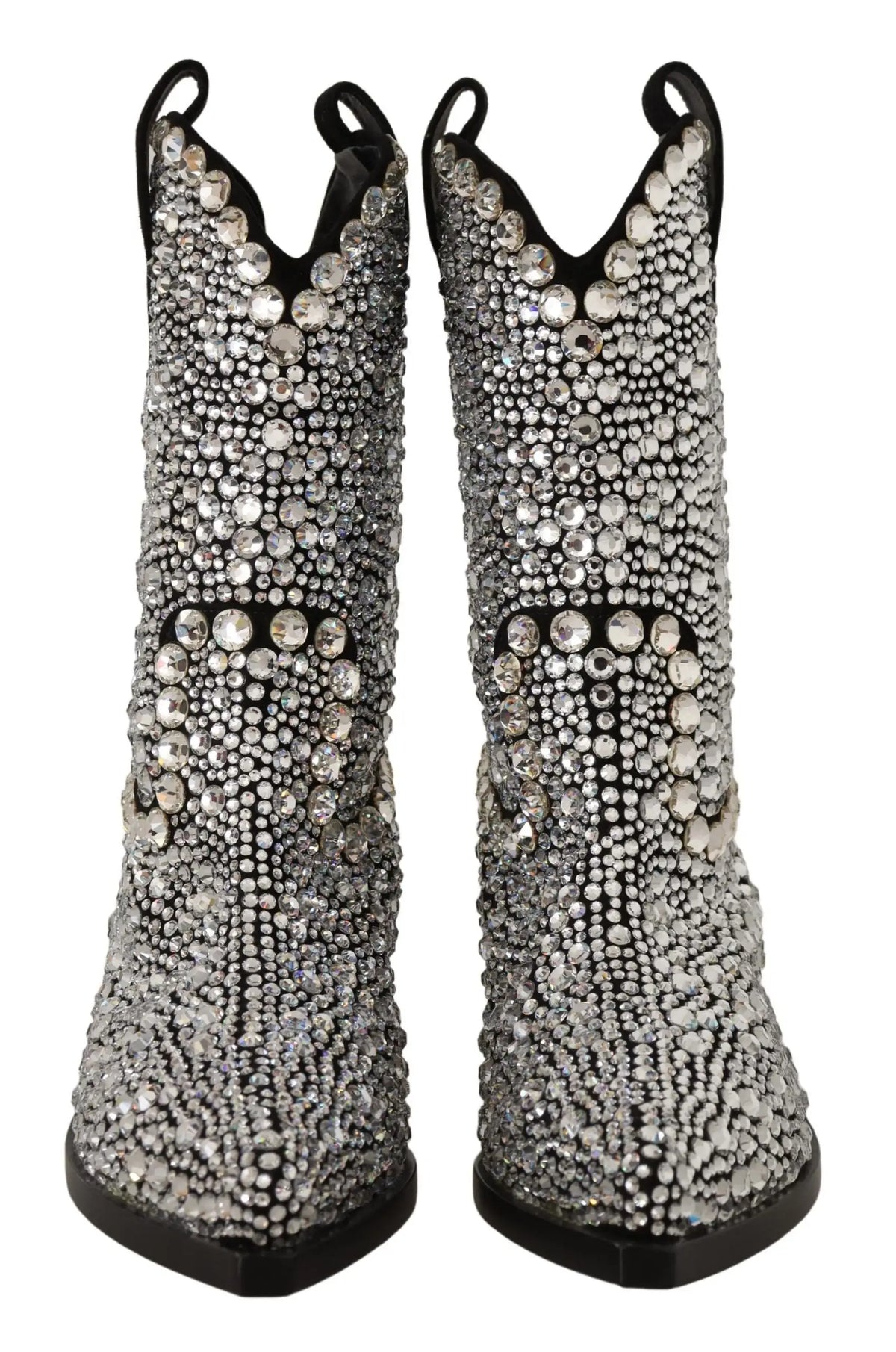 Bottes cowgirl dolce & gabbana en daim noir avec strass argentés et noirs et talon haut