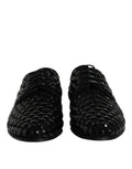 Dolce & gabbana derby formelles noires en daim avec motif tressé brillant et détails lacets