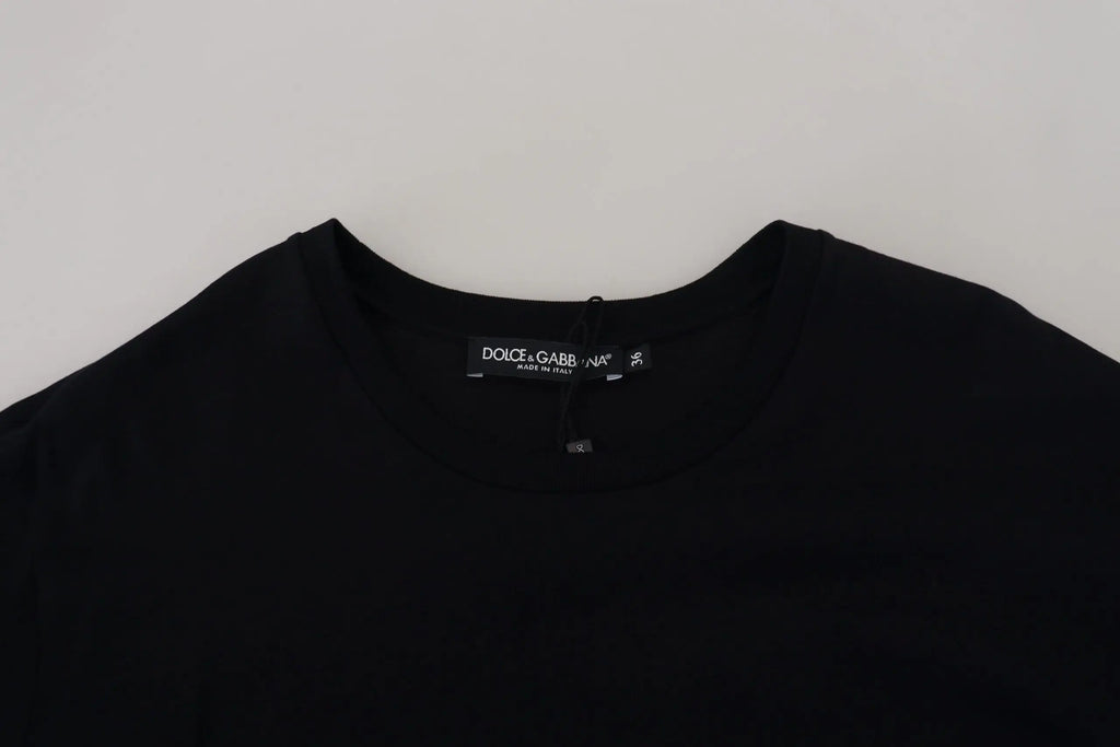 T-shirt dolce gabbana noir en coton avec col rond simple et étiquette de marque subtile au col