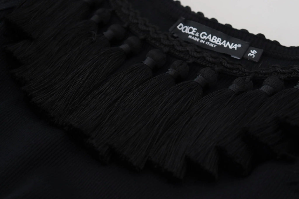 Détail de bordure à pampilles noire sur blouse débardeur en coton dolce & gabbana taille 36
