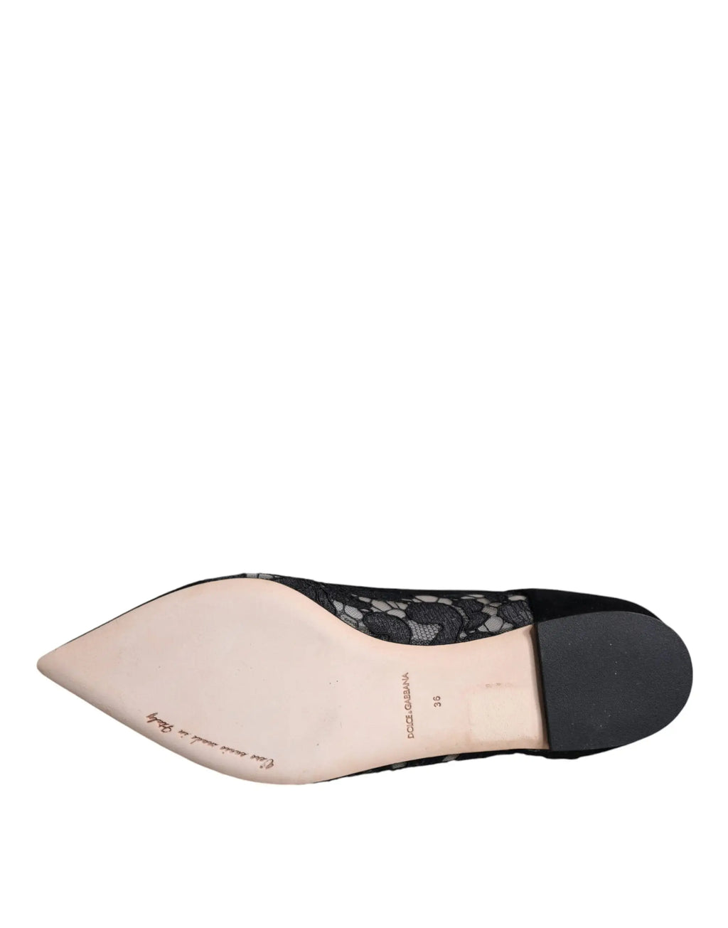 Dolce & gabbana chaussures plates bellucci en dentelle noire taormina avec bout pointu et talon en caoutchouc contrasté