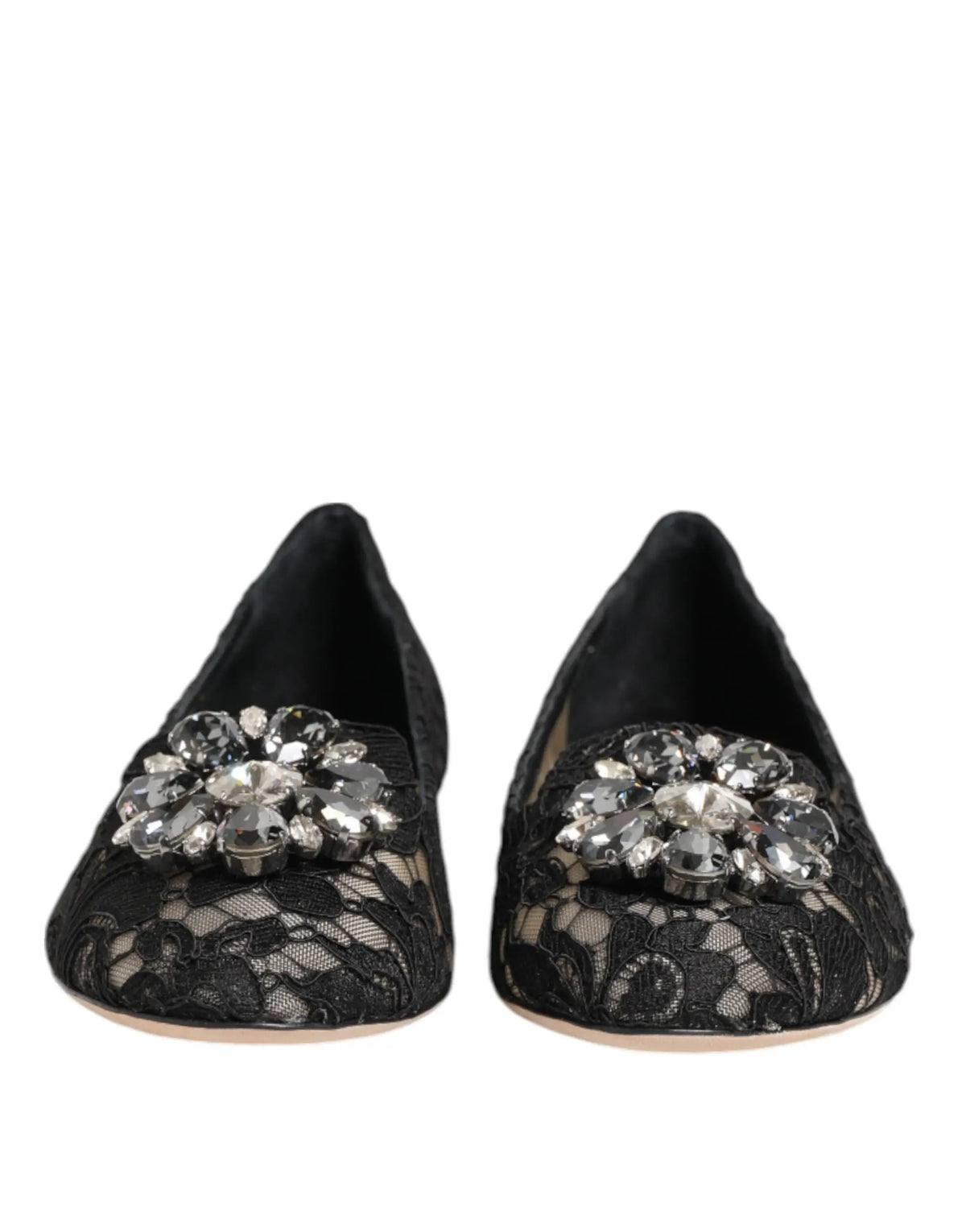 Flats dolce & gabbana noires en dentelle taormina avec broche fleur en cristal étincelante