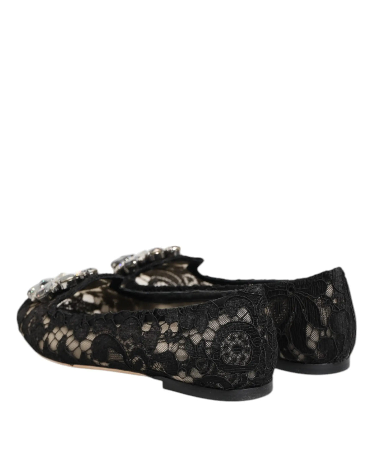 Dolce & gabbana chaussures plates noires taormina en dentelle ornées de cristaux étincelants