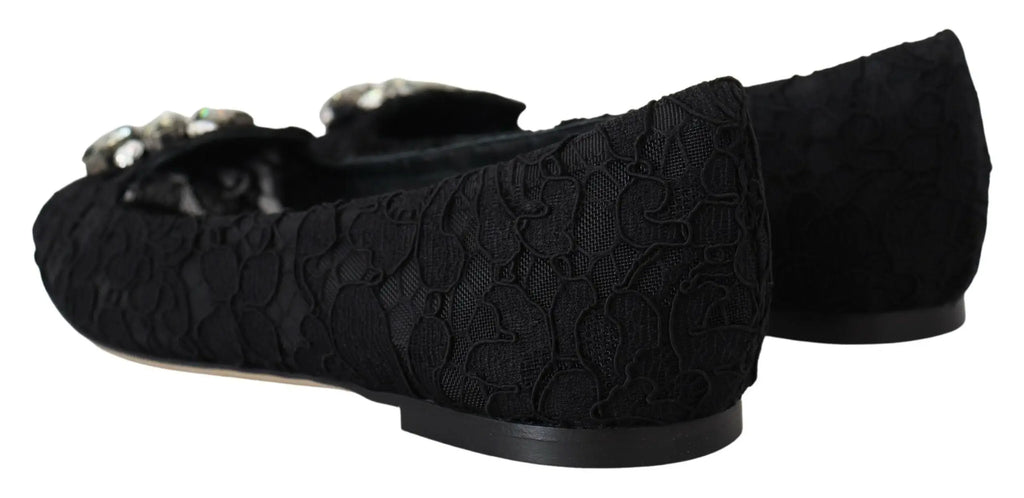 Dolce & gabbana flats noirs en dentelle taormina avec ornements argentés décoratifs sur l’orteil