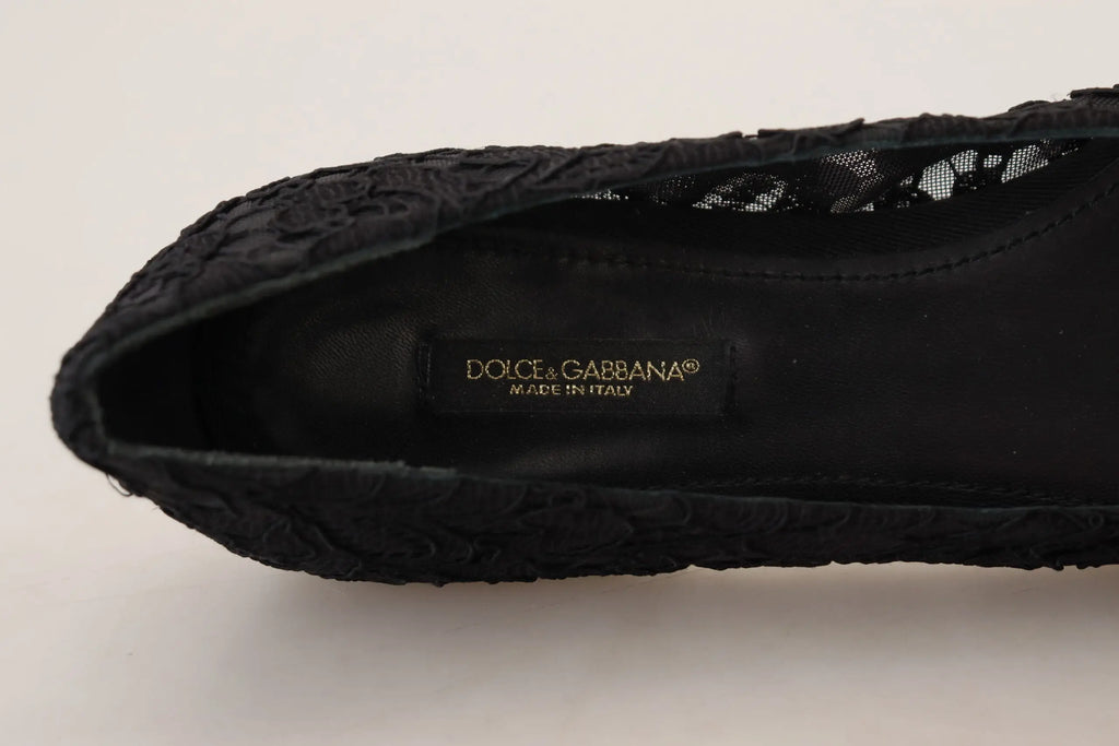 Dolce & gabbana black taormina lace flats shoes with intricate floral detailing and crystals