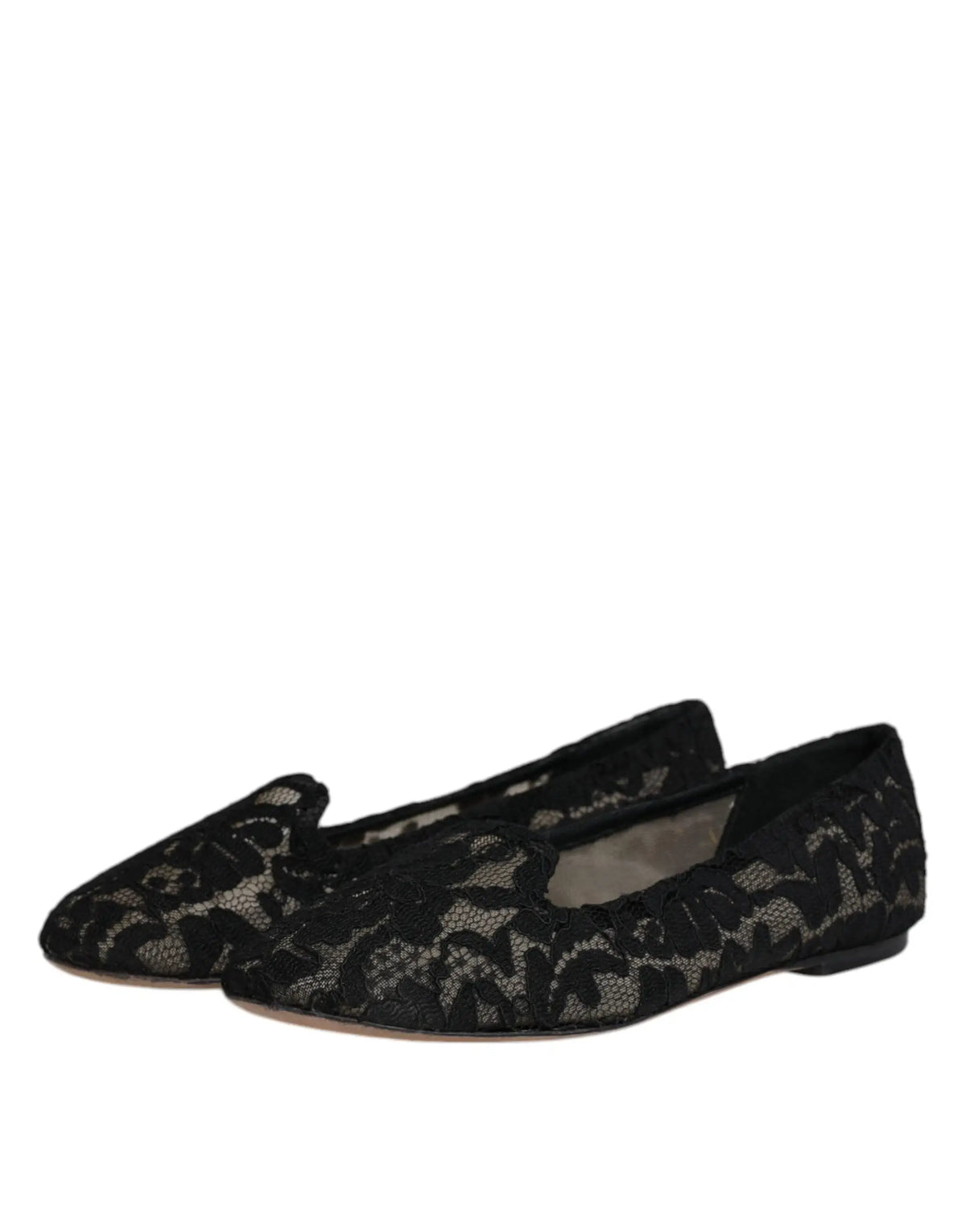 Dolce & Gabbana black taormina lace slip on flats shoes with delicate floral pattern and flat soles