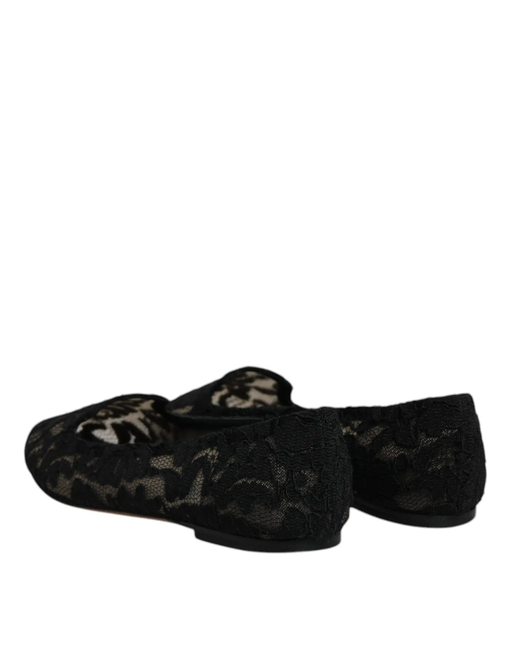 Dolce & Gabbana black Taormina lace slip on flats with delicate floral pattern and soft elegant design