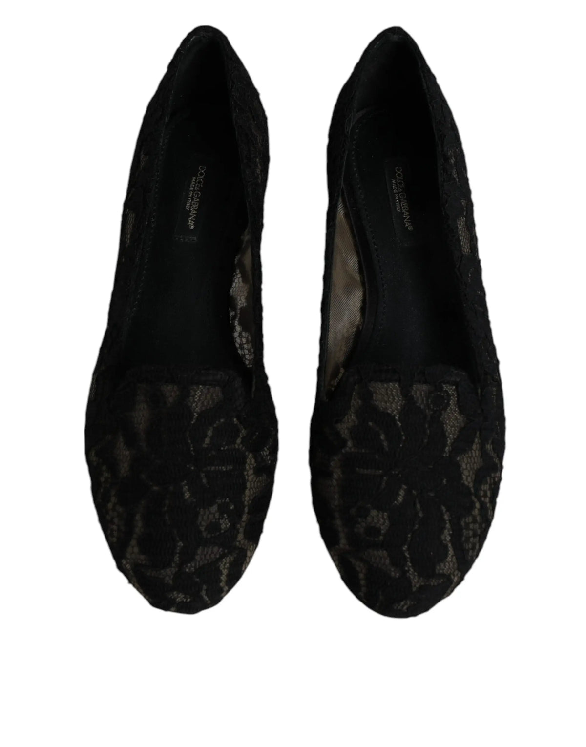 Dolce & gabbana chaussures plates slip on taormina en dentelle noire avec motif floral élégant