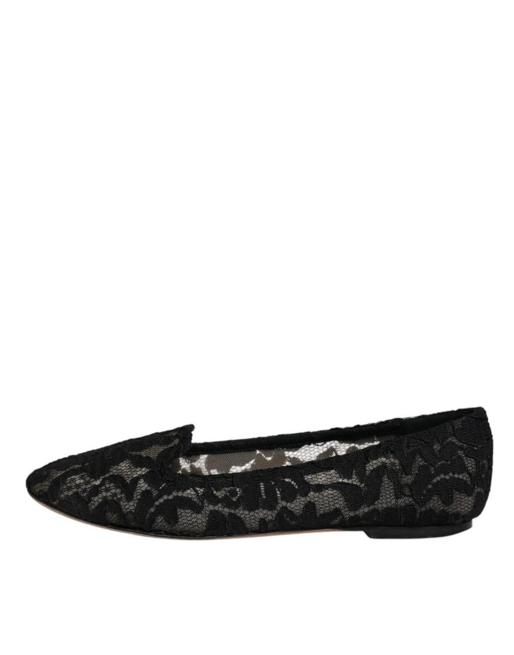 Dolce & gabbana black taormina lace slip on flats shoes with delicate floral lace pattern and pointed toe design