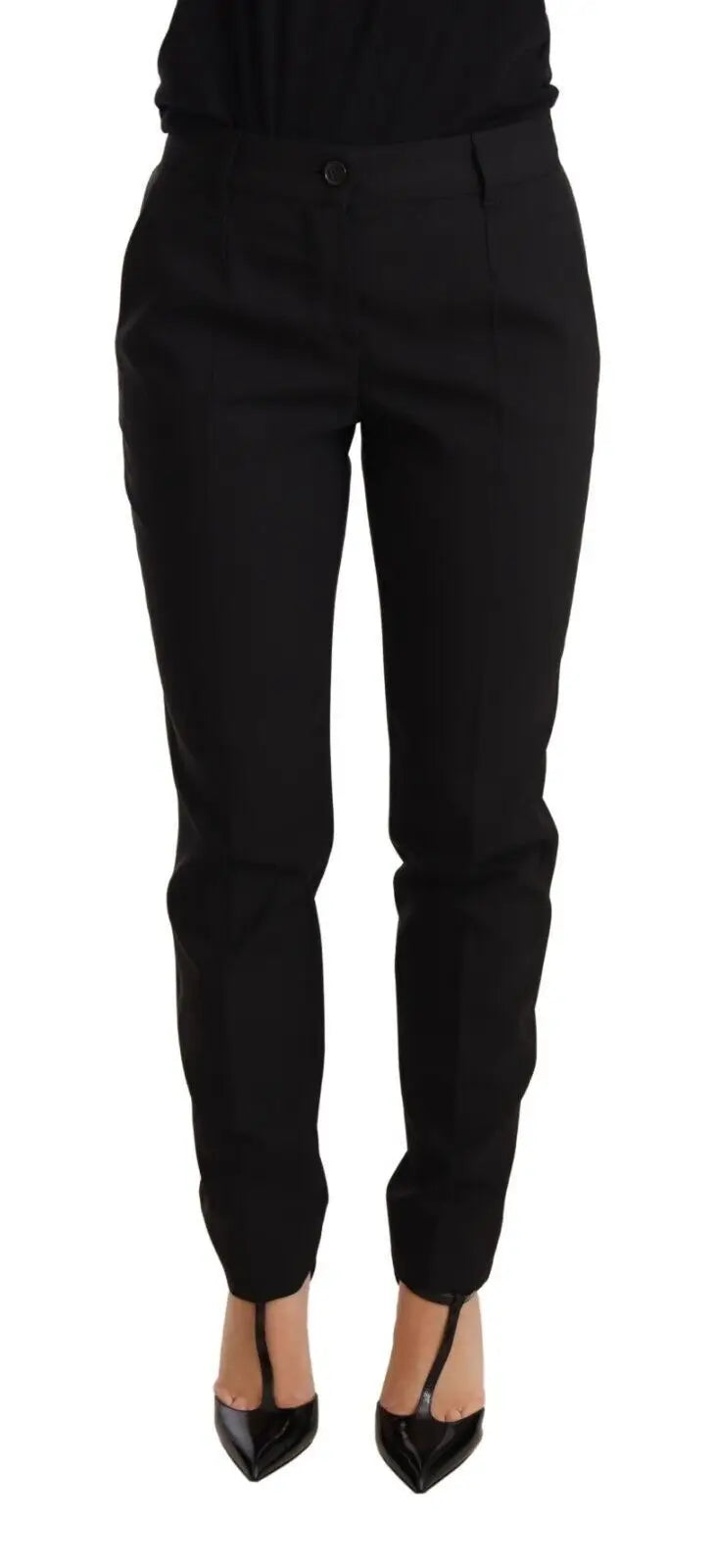 Pantalon femme noir dolce gabbana en laine vierge avec coupe droite et plis subtils à la taille
