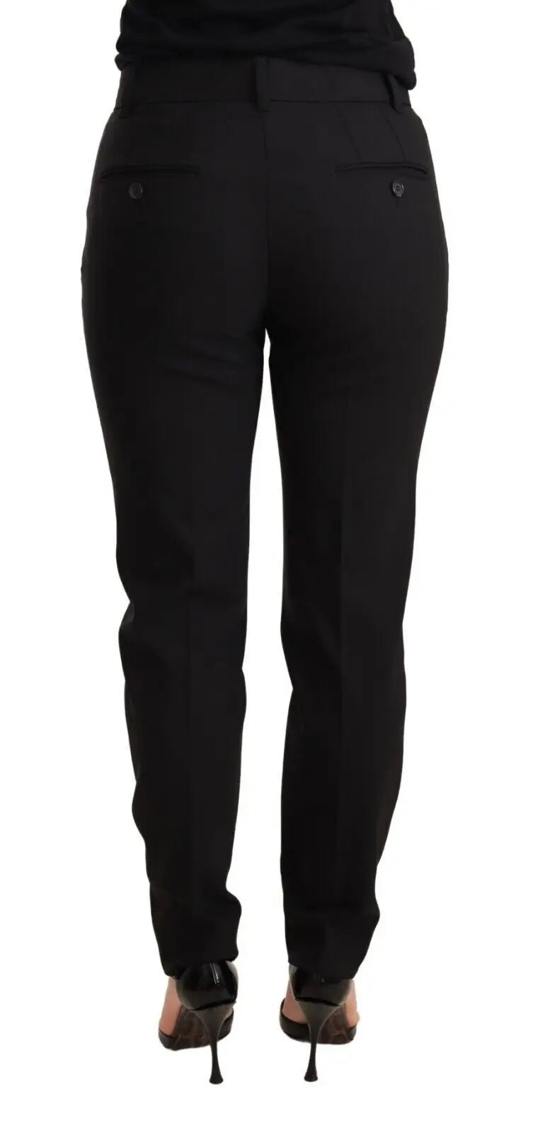 Pantalon femme dolce gabbana noir en laine vierge avec coupe droite élégante et poches avant à boutons métalliques subtils