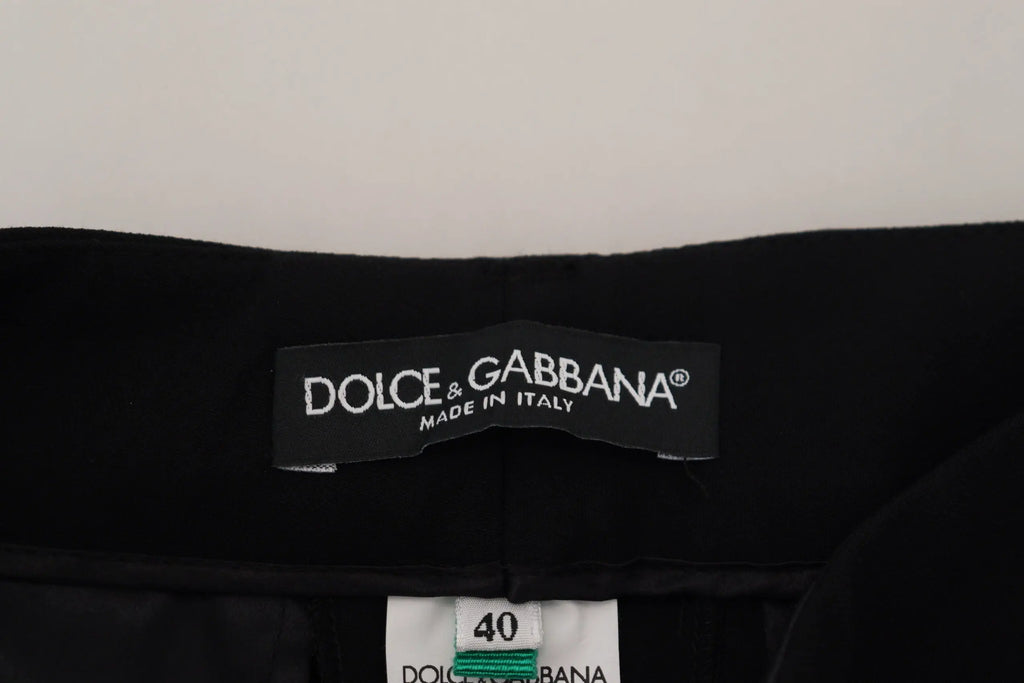 Étiquette noire dolce gabbana brodée blanc made in italy sur pantalon femme en laine noir taille fuselée