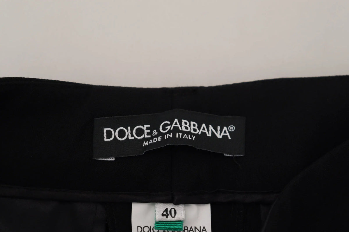 Étiquette noire dolce gabbana brodée blanc made in italy sur pantalon femme en laine noir taille fuselée