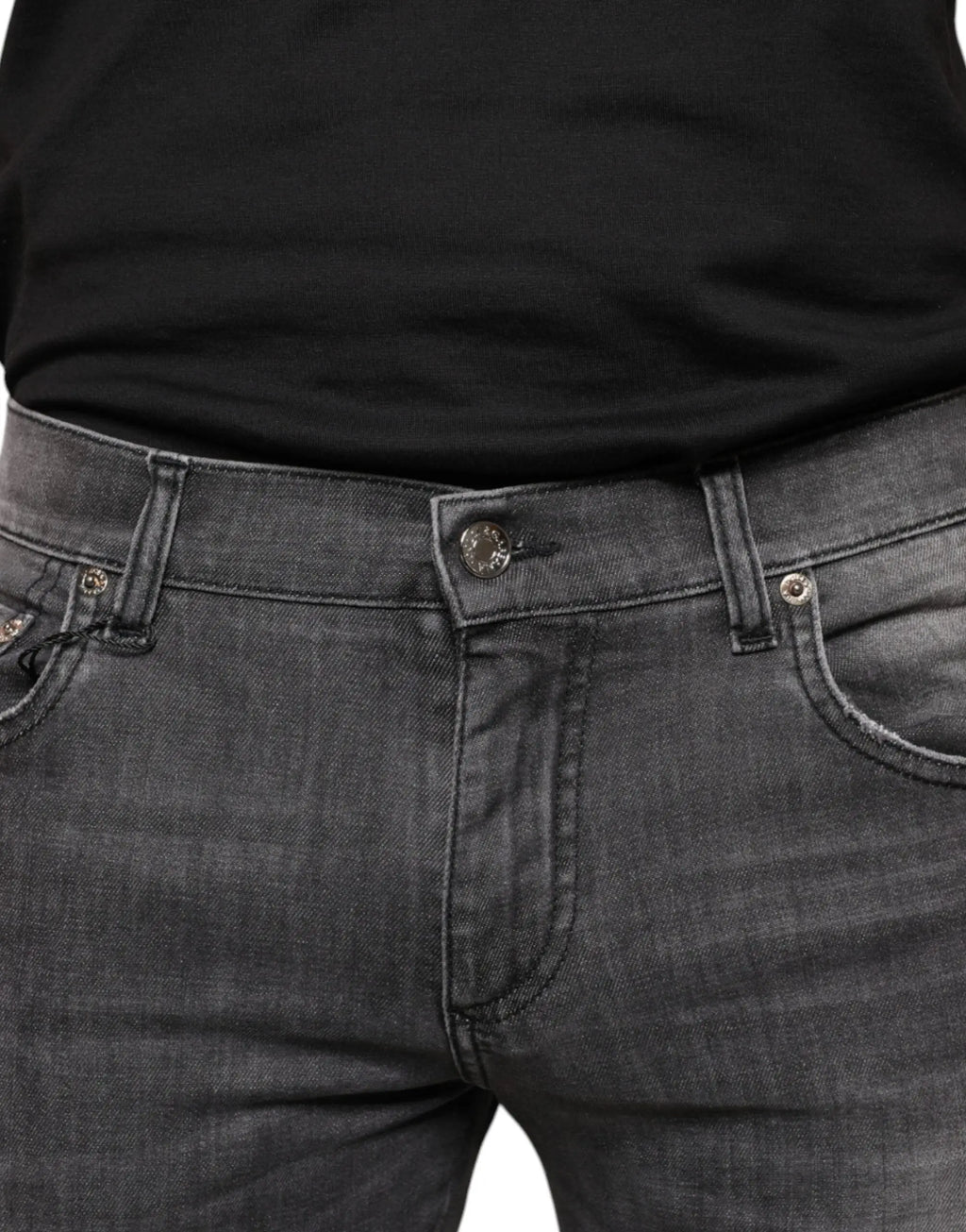 Jeans skinny pour homme dolce & gabbana en coton noir avec design cinq poches et acier argenté