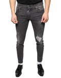 Dolce & gabbana jeans skinny homme en coton noir avec effets déchirés et bandes blanches latérales