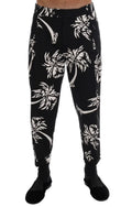 Pantalon en coton stretch dolce & gabbana noir avec imprimé palmiers tropicaux noirs