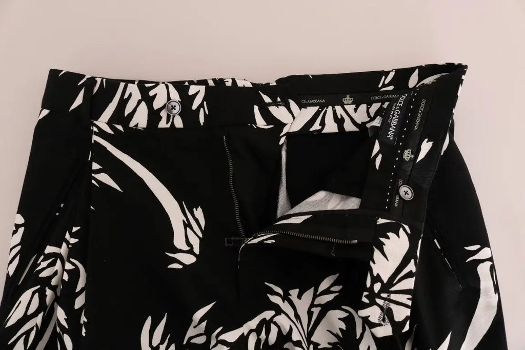 Pantalon dolce & gabbana noir en coton stretch avec imprimé botanique blanc audacieux