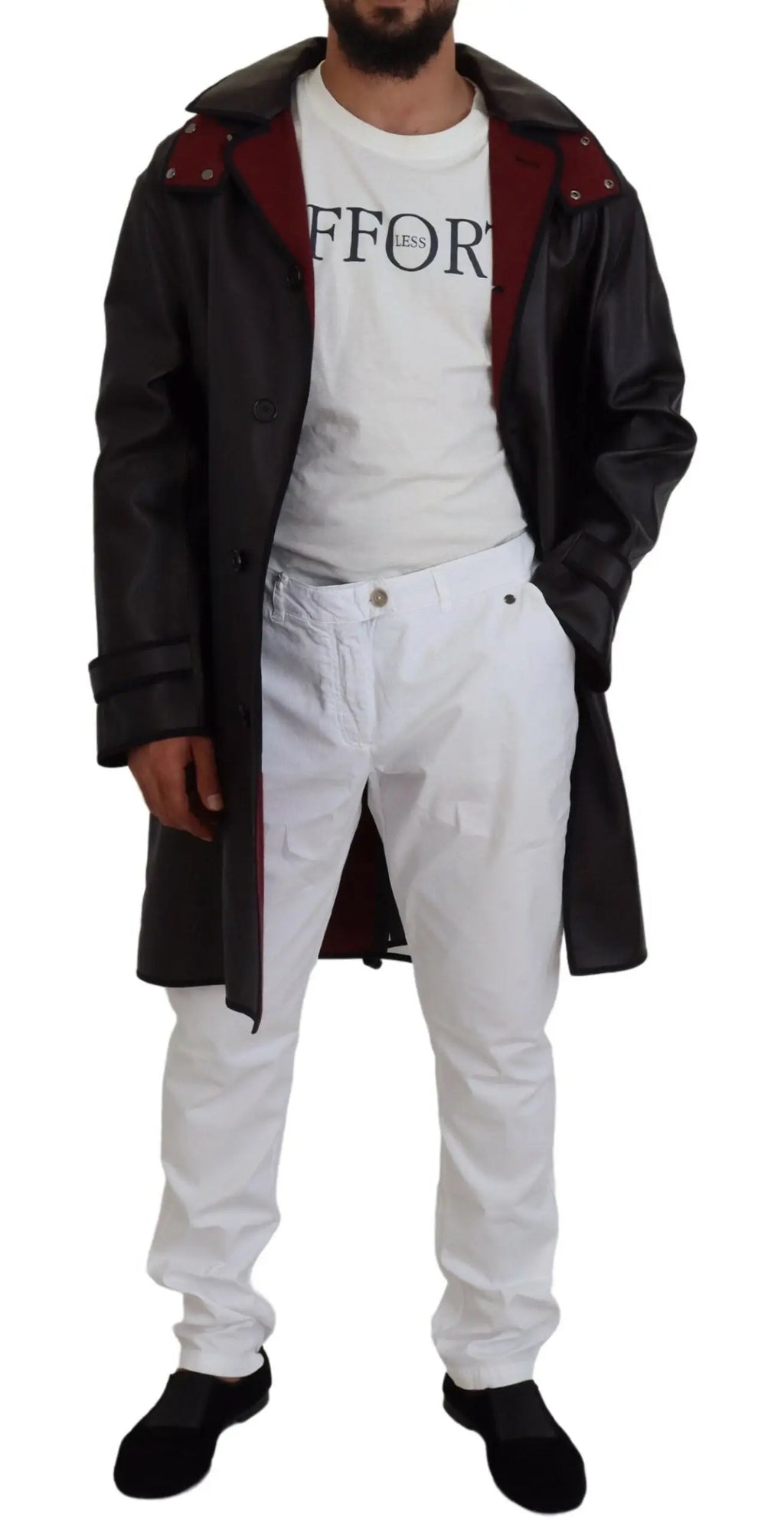 Dolce & gabbana trench noir en cuir avec doublure rouge et épaulettes en coton pour parka à capuche