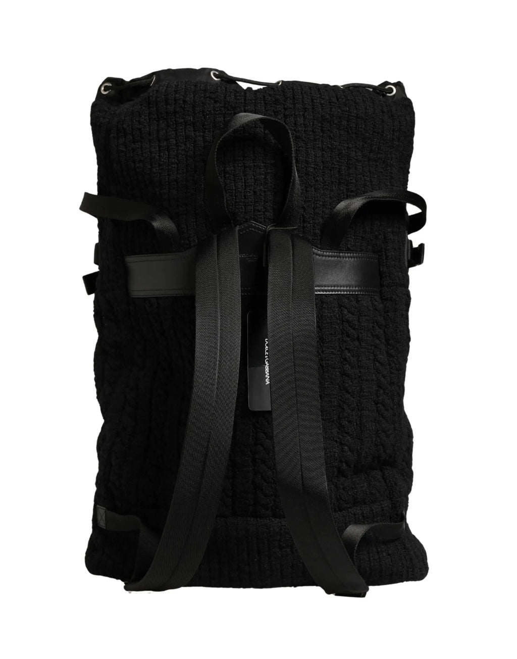 Sac à dos duffel noir dolce & gabbana en tricot laine mélangée avec tissu texturé et accents en cuir