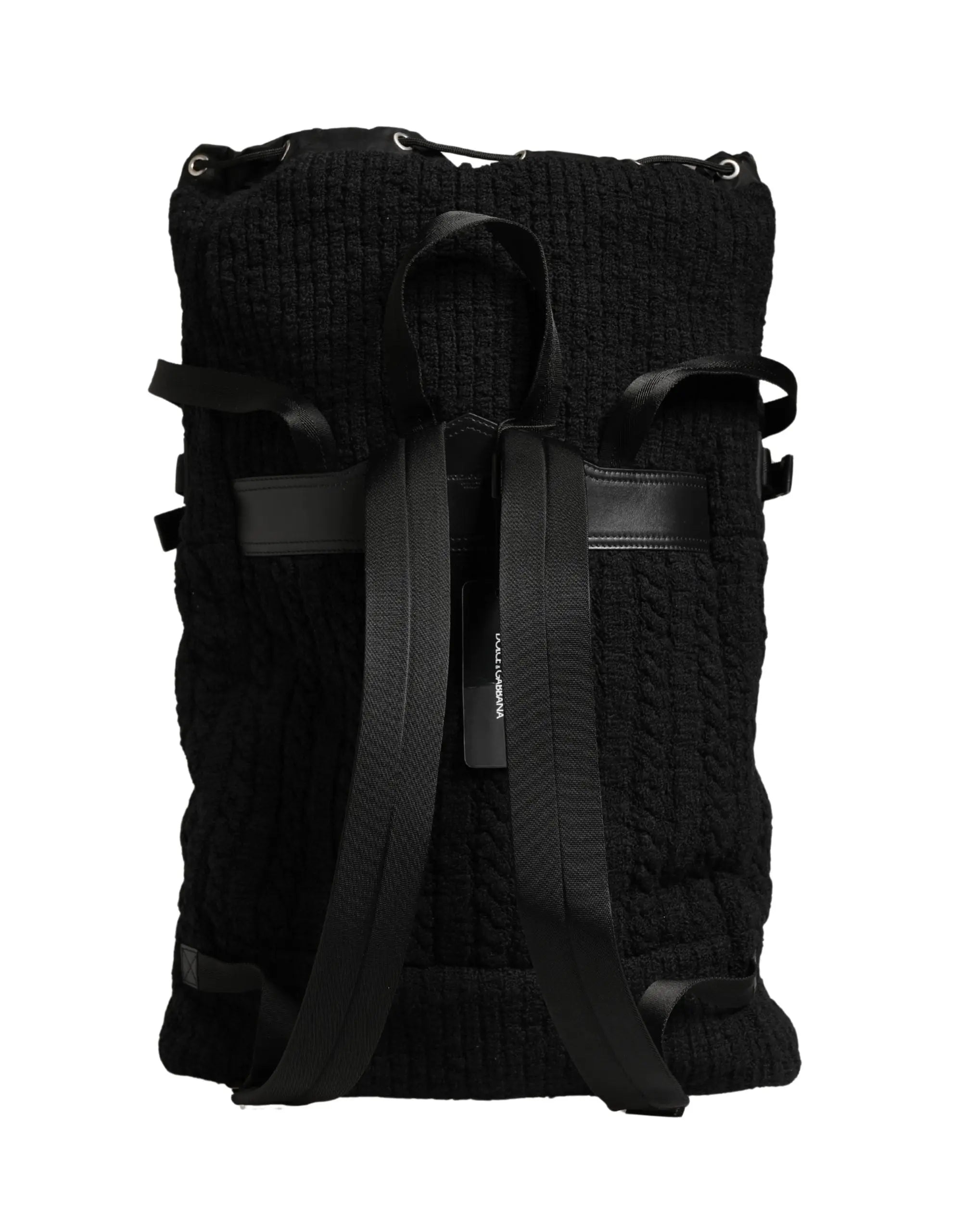 Sac à dos duffel noir dolce & gabbana en tricot laine mélangée avec tissu texturé et accents en cuir