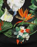 Broche fleur en tissu délicate vert blanc orange avec perles sur t shirt coton à col rond imprimé tropical dolce gabbana noir