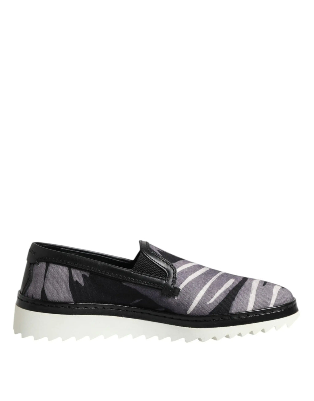 Baskets slip-on dolce & gabbana tropical homme à rayures zèbre noires et grises avec semelle en caoutchouc blanche dentelée