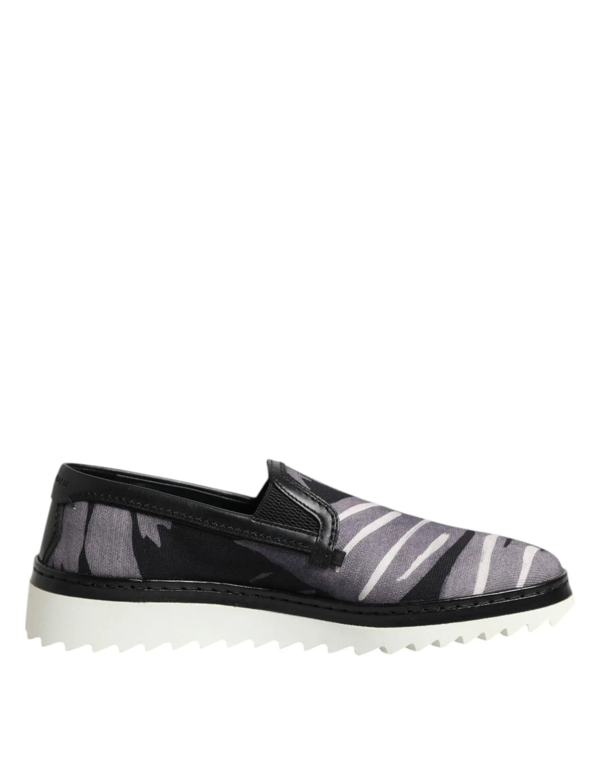 Baskets slip-on dolce & gabbana tropical homme à rayures zèbre noires et grises avec semelle en caoutchouc blanche dentelée