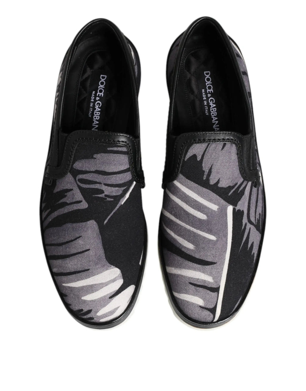 Dolce & Gabbana baskets slip-on noires pour homme avec motif tropical feuillage en nuances de gris