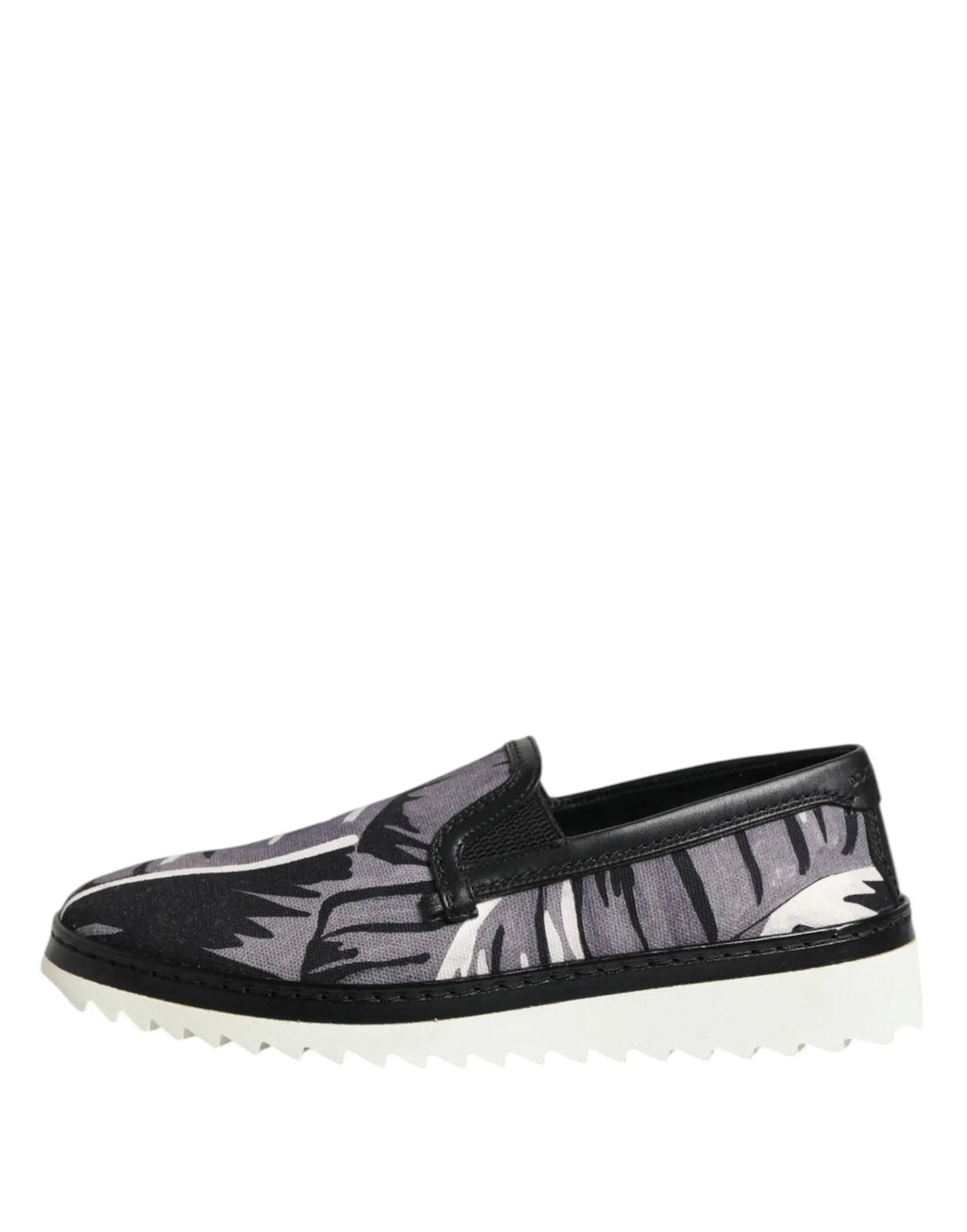Dolce & gabbana baskets homme à enfiler noires avec motif tropical gris et semelle blanche texturée