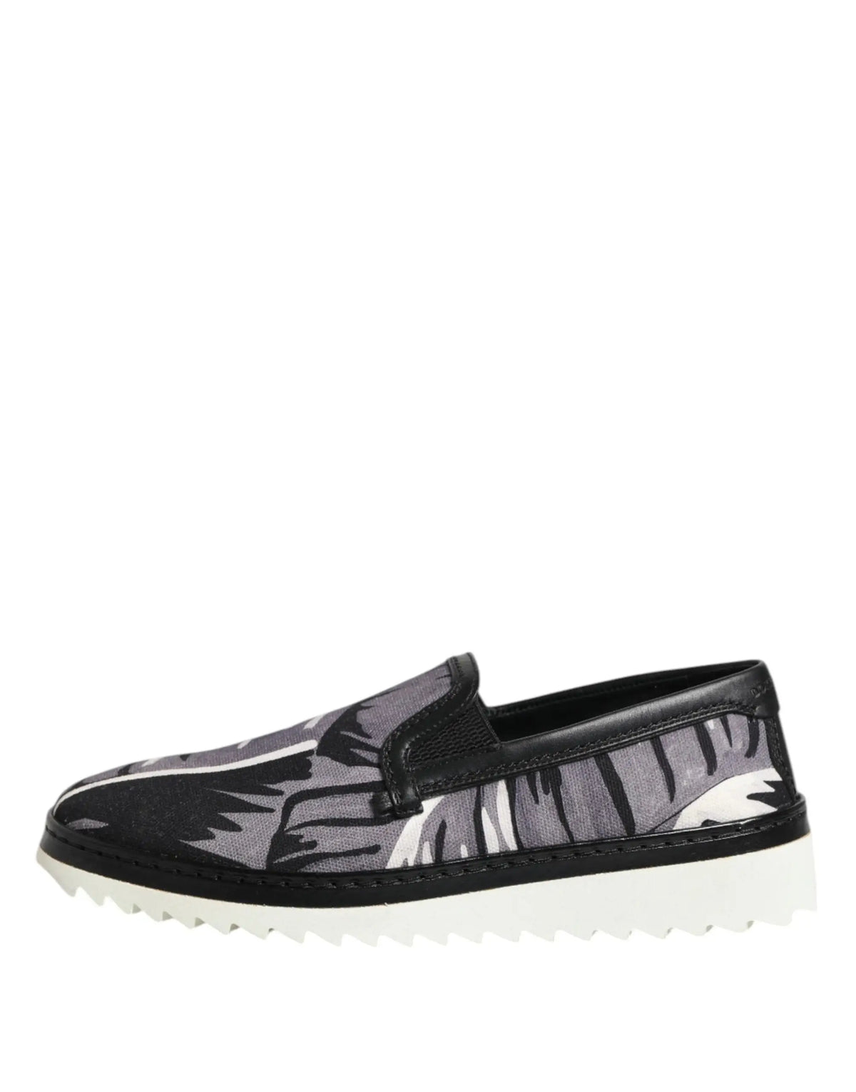 Dolce & gabbana baskets homme à enfiler noires avec motif tropical gris et semelle blanche texturée