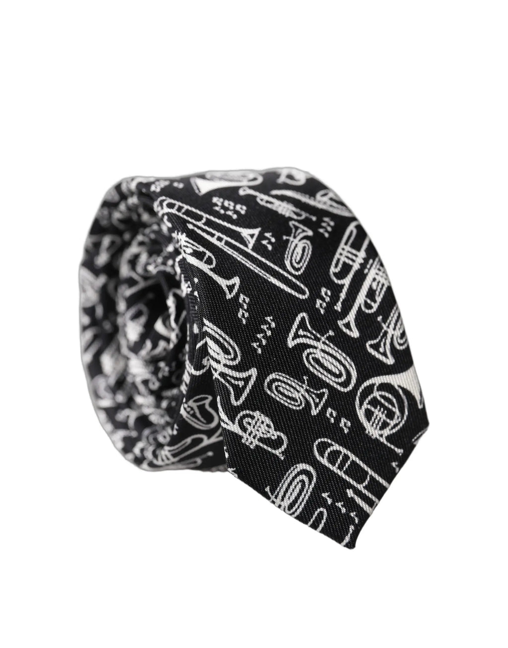 Cravate noire dolce & gabbana en soie réglable avec imprimé blanc d instruments à vent cuivre pour homme