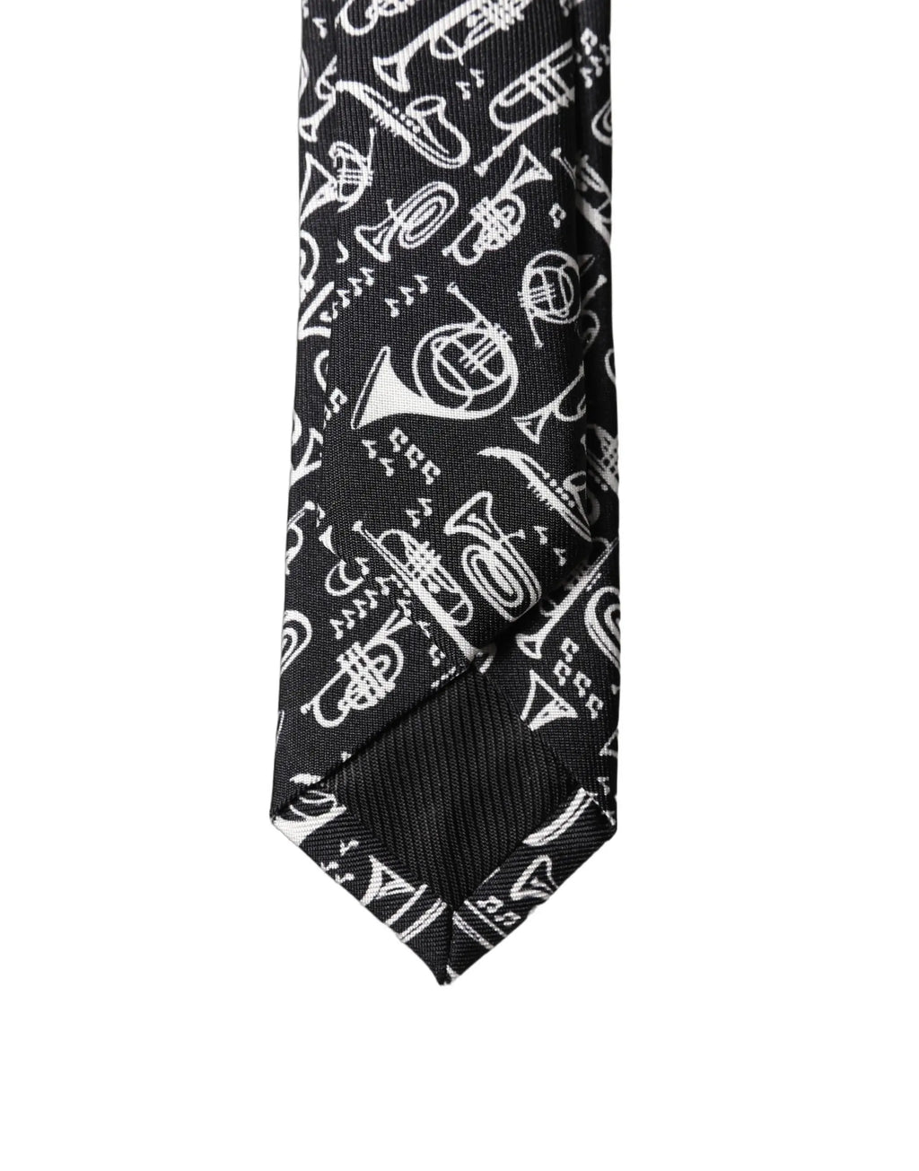 Dolce & gabbana cravate noire en soie réglable avec imprimé trompette blanche pour homme