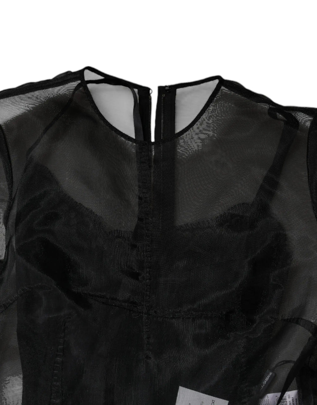Dolce & gabbana robe cocktail midi noire en tulle avec corsage structuré en mesh transparent et fermeture éclair noire