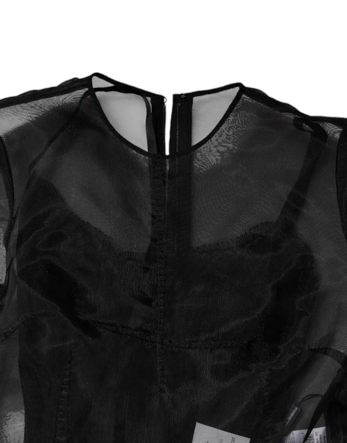 Dolce & gabbana robe cocktail midi noire en tulle avec corsage structuré en mesh transparent et fermeture éclair noire