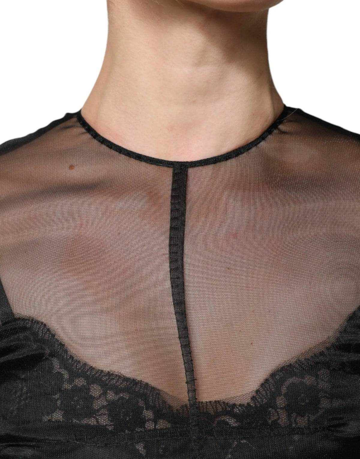 Dolce & gabbana robe de cocktail midi en tulle noir avec top en mesh transparent et dentelle détaillée au bustier