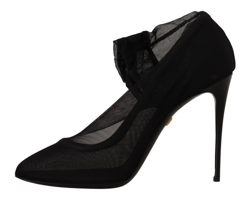 Dolce & gabbana escarpins noirs en tulle avec overlay en maille transparente et accents en daim