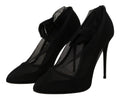 Dolce & Gabbana black tulle stretch pumps with sheer mesh overlay and delicate lace ankle strap detail